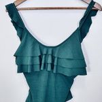 Cupshe  Forest Green Ruffle Ribbed One Piece V Neck Cheeky‎ Swimsuit Medium NWT Photo 6