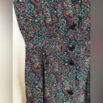 Talbots Vintage  Shirt Dress 100% Silk Navy Green Floral Pattern Women’s Size 14 Photo 6