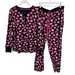 Betsey Johnson Henley Pajamas Intimates Set Pink Roses Floral Black Size XXL Photo 0