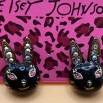 Betsey Johnson  Black and Pink Black Cat Bunny Posts Earrings Photo 0
