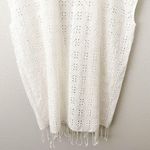 J. CREW | Black Label White Eyelet Fringe Poncho Wrap Kimono Open Front | OS Size undefined Photo 6