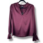 Paige NWT Dusty Cherrywood Laurin Satin Frilled Ruffled Long Sleeve Blouse XS Photo 2
