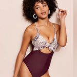 Adore Me  Burgundy and White Swimsuit Photo 0