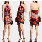 Cinq a Sept Trini Satin Floral Halter Neck Mini Wrap Dress 4 Red Photo 1