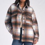 Elan NWT Long Sleeve Riley Plaid Button Front Jacket Brown Women's Size Small Photo 0