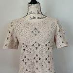 Ultra Pink Crochet Top S Beige Short Sleeve Circle Pattern Cotton Knit Photo 0
