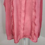 Elle  Pink Swiss Dot Sleeveless Blouse Size Large Pink Semi-Sheer Ruffle Top Photo 2