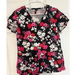 Koi Floral Print Scrub Top, Size Small Black Photo 0
