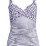 women's Lands' End blue & black surplice tankini top UP 50 size 10 D Bra pads Photo 0