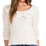 Free People Ivory Creme Aurora Jewel Embellished Lace Trim Wool Knit Sweater Photo 0