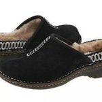 UGG  Australia Black Suede Slip On Mules Clogs Sz 7 Embroidered Photo 0