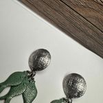 Fish Charms Silver Tone & Green Dangle Drop Pierced Earrings Rustic Style Photo 4