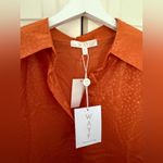 WAYF NWT Satin Shirt Dress Shift Rust Orange Long Sleeve Dotted Size Medium Photo 5