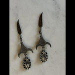 FALL CLEARANCE Vintage 80's Pewter Bull Head Dangle Earrings with Turquoise Silver Photo 3