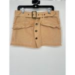 Free People Mini Skirt Womens Size 10 Tan Button Front Belted Utility Fringe Photo 1