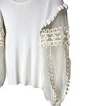 Sioni Crew Neck Eyelet Ruffle Organza Balloon Sleeve Pullover Sweater in Cream Size L Photo 87