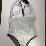 Black/White Halter Striped One Piece Bathing Suit Black Photo 3