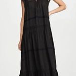 Free People Midnight Midi Dress black Swiss dot crochet ruffle cap sleeve XS Photo 2