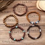 5 Pcs/Set Simple‎ Fashion Elastic Wooden Bead Couple Bracelet Brown Photo 5
