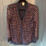 Chico's Navy Blue Mesh Cardigan with Geometric Pattern | Women’s Size 0 (S) Photo 0