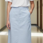 Lands' End Vintage  Skirt Womens sz 14 Pastel light blue Midi Pencil Cotton modest Photo 0