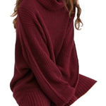 Free People Burgundy Oversize Knit Turtleneck Cowl Neck Sweater Dress Large Photo 0