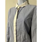 Massimo Dutti  Blue Stripe Button Down Shirt White Collar Cuffs Size 12 Photo 1