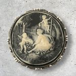 Vintage Victorian Style Raised Cameo Woman Cherubs Angels Brooch Pin Garden Gray Photo 1