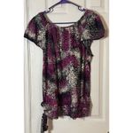 Elle Purple/Black/White Cap Sleeve Burst Design Shirt, Tie Bottom, XL Photo 4
