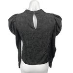 ZARA  Black Floral Textured Ruched Puff Long Sleeve Crew Neck Blouse Top Size S Photo 5