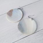 Vintage Dangle Earrings Extra Large Painted Shell Green & Black Photo 8