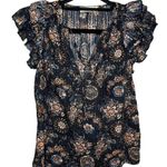 Ulla Johnson  Elisa Top Twilight Size 0 Ruffle Flutter Short Sleeve Tie Neck Boho Photo 1