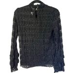 Anthropologie  Guest Editor Women's Lace Mock Neck Tiered Sleeves Top Black sz XS Photo 1
