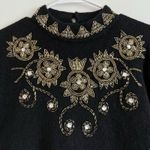 VTG P.S.E Silk Wool Angora Gold Beaded Sweater Sz M Black Retro Size M Photo 2
