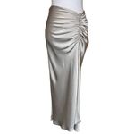 ZARA  Champagne Beige Ruched Satin-Effect Midi Skirt High Slit Bias Cut Sz Small Photo 2