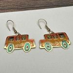 School Bus With Kids Multi Color Enamel & Gold Tone Dangle Drop Pierced Earrings Photo 0