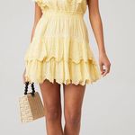 Love Shack Fancy  Darryl Lace Trim Pale Yellow Flutter Sleeve Ruffle‎ Mini Dress Photo 0