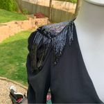 Casadei  c1982 Black Long Sleeve V Neck Beaded Shoulder Dress SZ 6/8 Vintage Photo 1