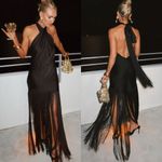 Show Me Your Mumu NEW NWOT  Jasmine Fringe Halter Maxi Dress Black Satin SIZE M Photo 2