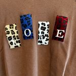 Akaiv Brown Love Waffle Knit Long Sleeve Cropped Top Trendy Animal Print Cute Size L Photo 2