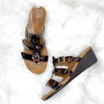 Vionic 381 Park Radia tortoise slip-on wedge sandals 2” size 7 velcro open toe Photo 1