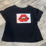 SheIn  2X Black Graphic Lips Print Women's T-Shirt Short Sleeves Photo 1