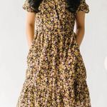 Piper & Scoot Exclusive Womens XS black and yellow floral midi wrap dress Photo 0