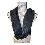 Banana Republic Silk Blend Satin Black on Black Floral Fringe Scarf Photo 3