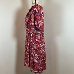 By Anthropologie Dress Medium Floral Print Ruffle V Neck Short Sleeve Tiered Red Photo 3