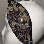 Embellished Beaded Floral Knot Headband – Navy Blue & Gold Photo 0