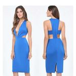 Bebe  Fierce Deep V Plunge Side Cut Out Blue Ponte Dress Size S Photo 1