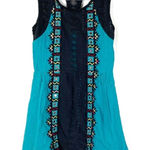 Free People  | Water Lily Turquoise Black Crochet Embroidered Aztec Mini Dress Photo 0