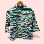 Breckenridge Cute watercolor stripe textured lightweight button front blouse 3/4 sleeve Photo 3
