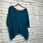 Tempo Paris Teal Crinkle V-Neck Tunic Top Women’s S Boho Oversized Asymmetrical Photo 1